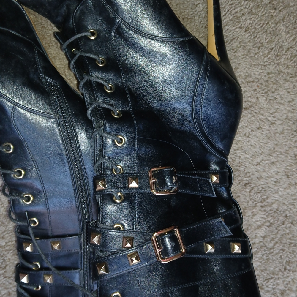 Women’s Black Platform Stiletto Lace-Up Heeled Boots - Picture 3 of 4